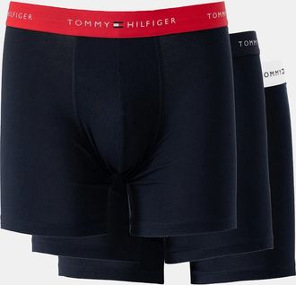 Tommy Hilfiger Mens Tommy Hilfiger 3 Pack Mens Waistband Boxer Briefs - Primary Red/White/Desert Sky - Black - Size: 37/36/32