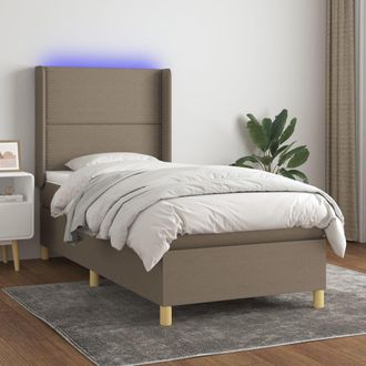 vidaXL Cama Box Spring Colch&oacute;n Y Luces Led Tela Marr&oacute;n Oscuro 90x200cm Vidaxl