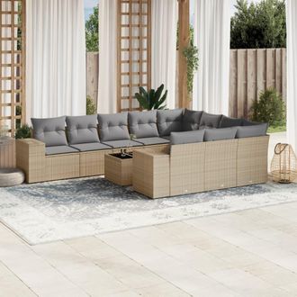 vidaXL Set De Sof&aacute;s De Jard&iacute;n 11pzas Con Cojines Rat&aacute;n Sint&eacute;tico Beige Vidaxl