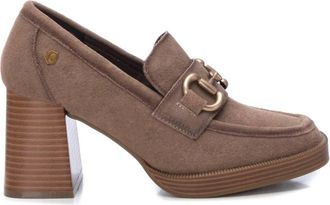 Xti Womens Suede Heeled Loafers In Camel