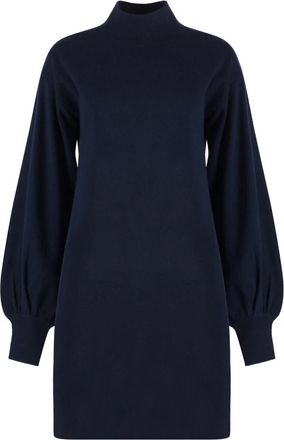 Malo Kasjmier Gebreide Jurk met Geribbelde Randen - Dames - Kleedjes - Blauw - S - Kasjmier - Kleedjes