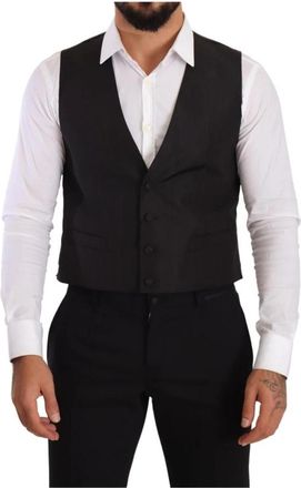 Dolce & Gabbana Grijze Zijden Formele Vest- Slim Fit- Gemaakt in Itali&euml; - Heren - Gillet - Grijs - M - Kostuums