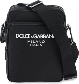 Dolce & Gabbana Rubberen Logo Nylon Schoudertas - Heren - Schoudertassen - Zwart - ONE Size - Nylon - Tassen