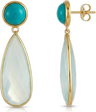 Liv Oliver 18K Aqua Chalcedony & Turquoise Teardrop Drop Earrings