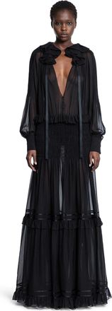 Saint Laurent Ruffled Dress in Silk Cr&ecirc;pe Muslin