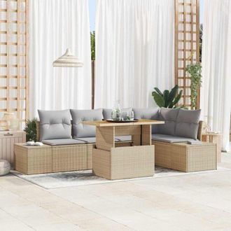 vidaXL Conjunto De Sof&aacute; De Jard&iacute;n 6 Pcs Beige Polirat&aacute;n Vidaxl