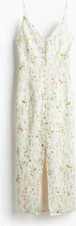 H&M Kleid aus Leinenmix - Weiss/Gebl&uuml;mt