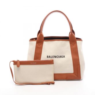 Balenciaga Brown Ivory Canvas Leather Handbag Pouch Tote Bag (Pre-Owned)