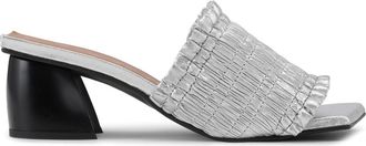 Ganni smock-detail kitten-heel mules - women - Leather/Rubber/Recycled Polyester - 37 - Silver