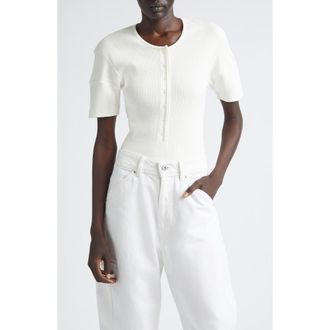 Christophe Lemaire Fitted Cotton & Linen Blend Rib Henley in Milk at Nordstrom, Size X-Small