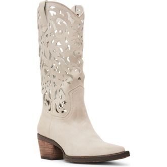 Steve Madden Albany Cutout Western Boot in Bone Suede at Nordstrom, Size 7.5