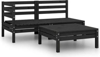vidaXL 3 Piece Garden Lounge Set Solid Pinewood Black Vidaxl