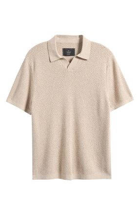 Reigning Champ Victor Johnny Collar Cotton & Linen Mesh Stitch Polo Sweater in Heather Oatmeal at Nordstrom, Size Xx-Large