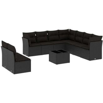 vidaXL Set De Sof&aacute;s De Jard&iacute;n 10 Pzas Cojines Rat&aacute;n Sint&eacute;tico Negro