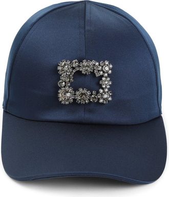 Roger Vivier Navy Blue Satin Rv Flower Strass Cap-Donna