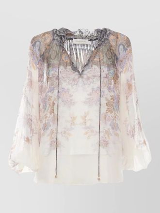 Zimmermann viscose printed v-neck long-sleeve blouse