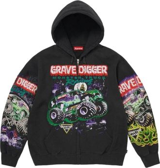 SUPREME x Grave Digger SS26 Zip Up Hooded Sweatshirt Black SUP-SS26-320