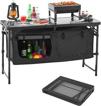 OEM Mesa De Cocina Plegable Port&aacute;til Para Acampar, 3 Alturas Ajustables, De Aluminio, Con Organizador De Almacenamiento, Asa De Transporte, Para Barbacoa,