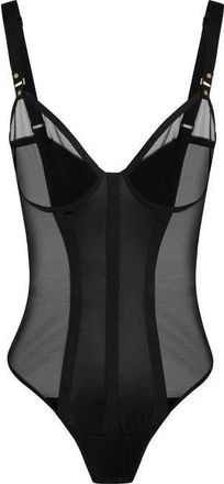 Elisabetta Franchi Tops, Dames, Zwart, XL, Satijn, Bodysuit van stretch tule en satijnen stof