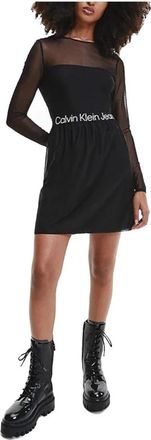 Calvin Klein Elastic Logo Mesh Jurk - Dames - Korte kleedjes - Zwart - XS - Leer - Kleedjes