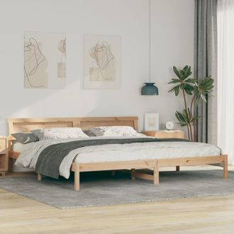 Berkfield Home with LED Strip Lights with Headboard Brown 200 x 200 cm Solid pine wood in Beige