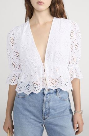 Frame Denim The Solstice Eyelet Cotton Top in White at Nordstrom, Size X-Small