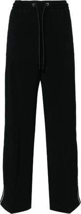 Moncler Zwart/Witte Cr&ecirc;pe Rechte Pijpen Broek - Dames - Straight fit broeken - Zwart - S - Polyester - Broeken