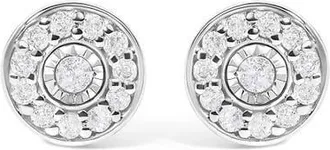 House of Brilliance 925 Sterling Silver 1/4 Cttw Diamond Miracle Set Solitaire with Halo Stud Earrings at Nordstrom