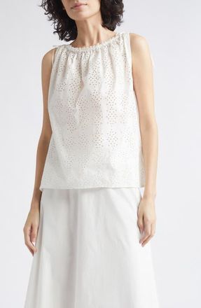Poss&eacute; Harriet Eyelet Boat Neck Top in Vintage White at Nordstrom, Size Xx-Large