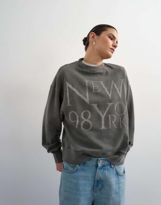 Topshop Felpa comoda con grafica New York-Nero