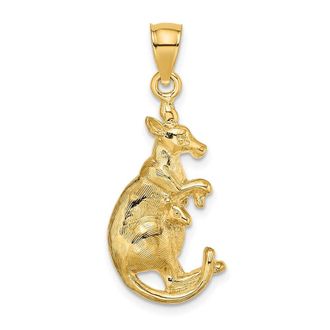 Diamond2Deal 14k Yellow Gold 2-D Kangaroo with Baby in Pouch Pendant