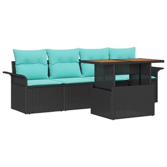 vidaXL Conjunto De Sof&aacute; De Jard&iacute;n Con Coj&iacute;n Manual 5 Pcs Negro Y Azul Vidaxl