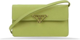 Prada Tassen, Dames, Groen, ONE Size, Leer, Triangle Logo Schoudertas