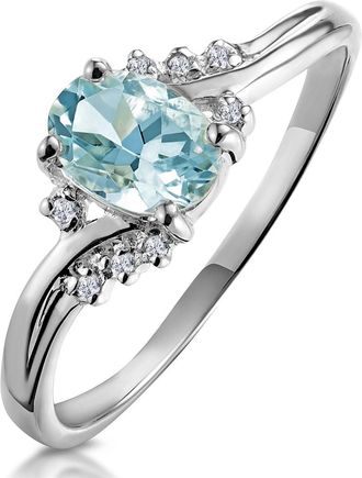 The Diamond Store Aquamarine 0.70CT And Diamond 18K White Gold Ring N4442