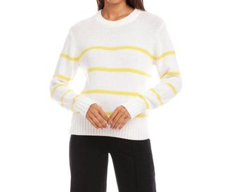 Karen Kane Stripe Crewneck Sweater In Off White With Lemon