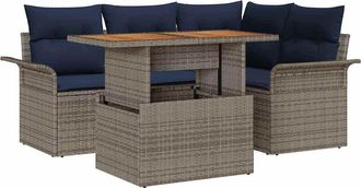 vidaXL Conjunto De Sof&aacute; De Jard&iacute;n 5 Uds. Gris Y Azul Marino Vidaxl