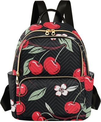 Generic Cherry Black Small Backpack Purse for Women, Travel Bag Casual Daypack Shoulder Bag, M