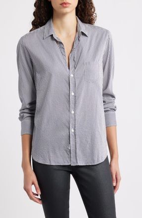 Frank & Eileen Eileen Relaxed Button-Up Shirt in Blue White Silver Stripe at Nordstrom, Size Medium