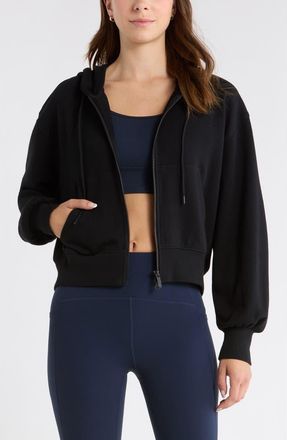 Zella Go Easy Terry Zip Hoodie in Black at Nordstrom, Size X-Large