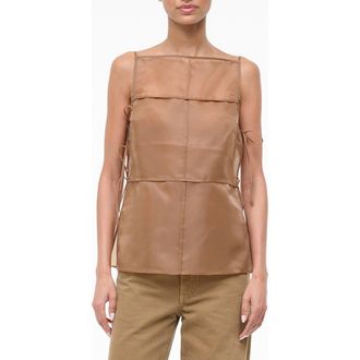 Staud Chandler Side Tie Sleeveless Chiffon Top in Walnut at Nordstrom, Size X-Large