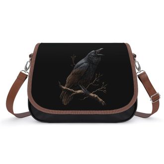 Generic Funny Black Crow Bird Crossbody Bags for Women Leather Tote Bag Travel Purse Shoulder Bag for Work Shopping