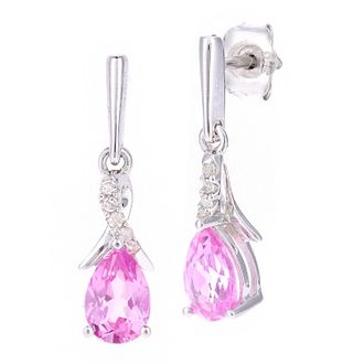 Diamant L'&eacute;ternel Womens 9ct White Gold 1.18ct Created Pink Sapphire and 0.04ct Diamond Earrings - One Size