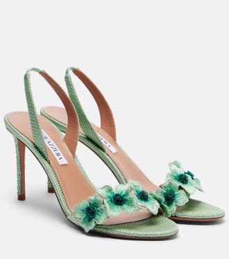 Aquazzura Passionflower beaded raffia slingback sandals