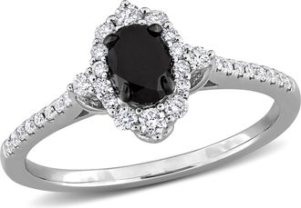 Mimi & Max 3/4ct TW Black and White Diamond Engagement Ring in 14k White Gold