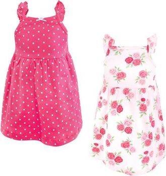 Hudson Baby 2Pk Sleeveless Dress in Dk Pink Rose Dot at Nordstrom, Size 12-18M