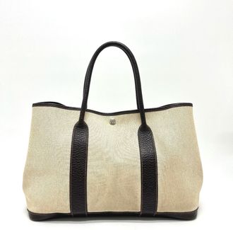 Herm&egrave;s Beige Brown Toile H Leather Handbag Tote Bag (Pre-Owned)