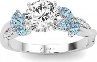 Allurez Lab Grown Diamond & Lab Aquamarine Marquise Leaf Engagement Ring in Palladium (0.38ct)