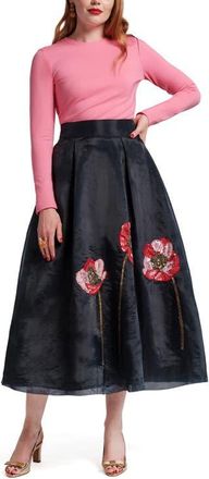Frances Valentine Shea Maxi Skirt Organza Flower Poly Organza in Navy/multi at Nordstrom, Size X-Large
