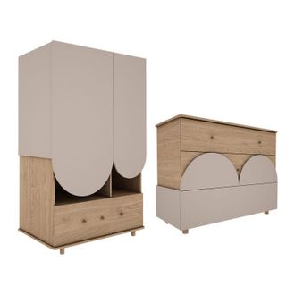 OEM Commode 3 Tiroirs Et Armoire 2 Portes 1 Tiroir Wood Luck Bloom - Cachemire Et Bois