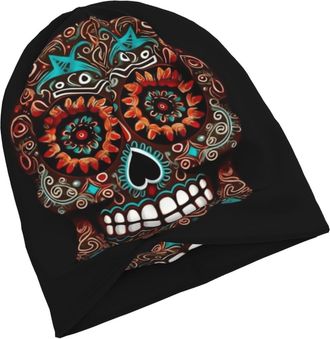 Generic Skull Cap Sugar Skulls Day of The Dead Beanie Caps Classic Universal Knit Hat for Running Outdoor Women